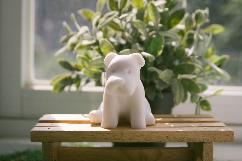 朗らかなシュナウザー - 犬モデル石彫刻 - 置物 - 石 ホワイト