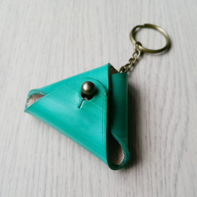 Free typing _ triangle change key ring - green cyan - กระเป๋าใส่เหรียญ - หนังแท้ สีเขียว