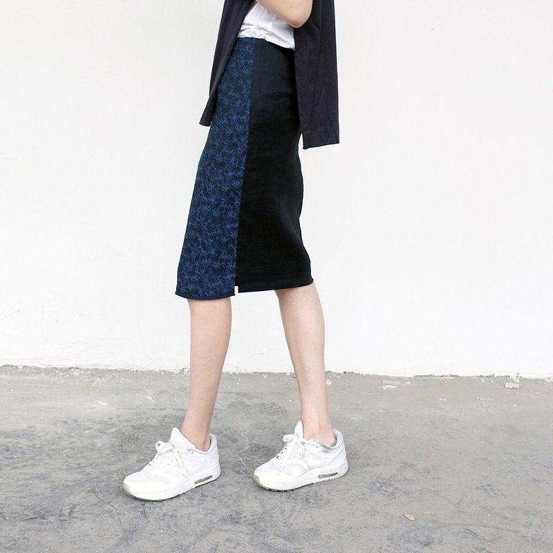 Gaoguo/GAOGUO original designer women's clothing brand spring and summer new bag hip mid-length over the knee pencil skirt - กระโปรง - วัสดุอื่นๆ สีน้ำเงิน