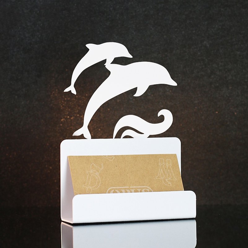 [OPUS Dongqi Metal Works] European-style wrought iron business card holder - dolphin (white)/ocean/desktop storage/birthday gift - Card Stands - Other Metals White