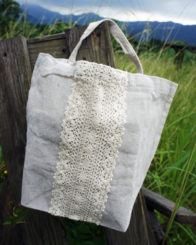 蕾絲隨手包_手提午餐袋 hemp bag (lace) - Handbags & Totes - Other Materials Khaki