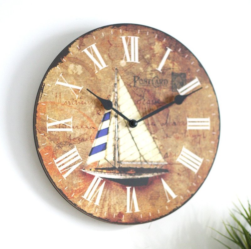 10.5" Wood Wall Clock- Nautical Style - นาฬิกา - ไม้ 