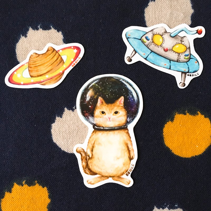 玻璃球貓 太空貓 宇宙貓 手帳 小貼紙套裝 - 貼紙 - 紙 多色