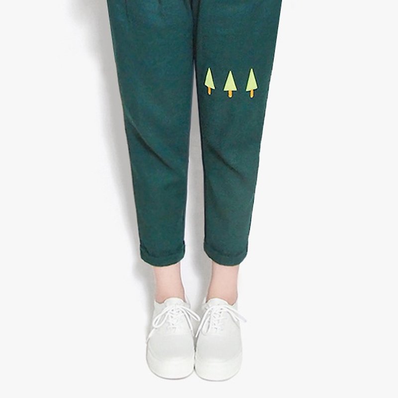 【最後一件】小瘦樹／森林涼涼棉麻休閒褲 - 闊腳褲/長褲 - 其他材質 綠色