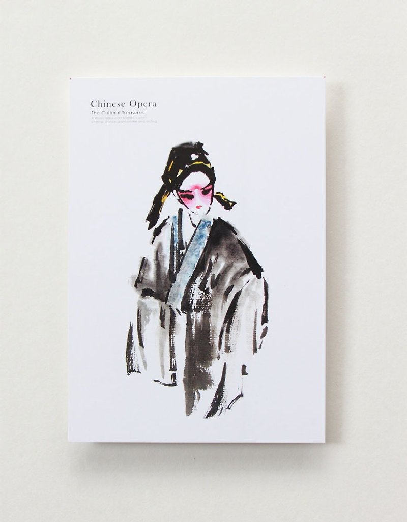 Ink Peking Opera Postcard {The Story of the West Chamber-Zhang Gong} - Cards & Postcards - Paper White