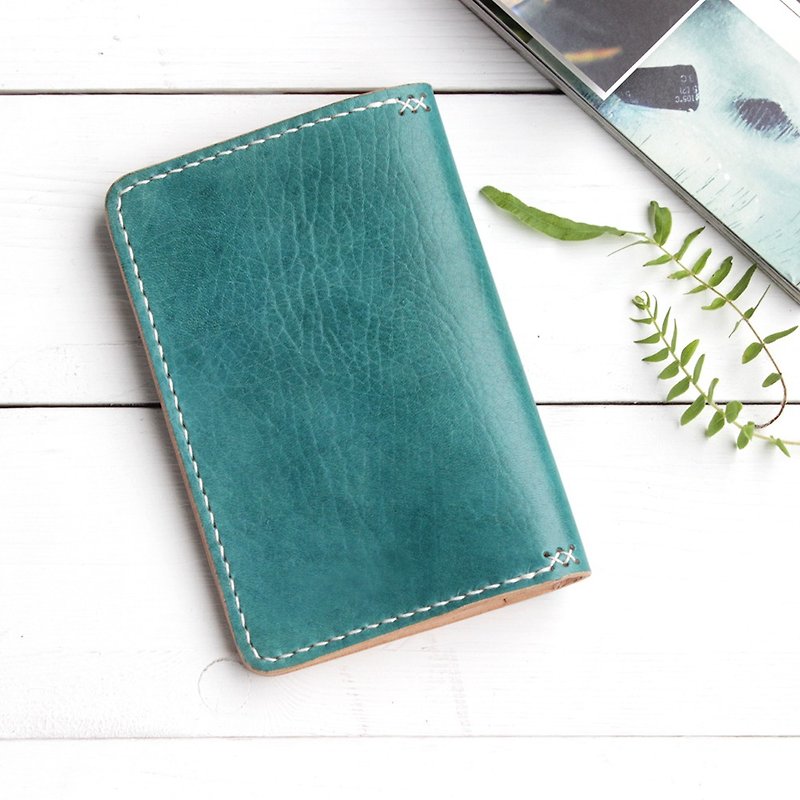 Rustic passport cover | ocean blue hand-dyed vegetable tanned cow leather | multi-color - ที่เก็บพาสปอร์ต - หนังแท้ สีน้ำเงิน