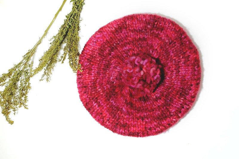 Araignee Design *手作毛帽-圓球貝蕾帽* -紅色漸層花紋 / 日系雜貨風 復古風 - 帽子 - 其他材質 紅色