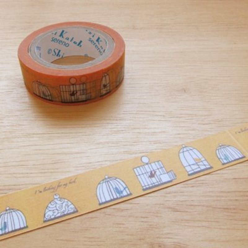 Shinzi Katoh Kato Shinji playful graffiti illustration paper tape (MKT6098) Birdcage - มาสกิ้งเทป - กระดาษ สีส้ม