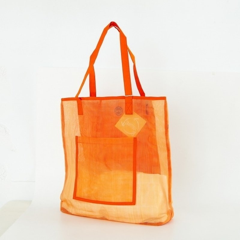 SMATERIA海洋包-Net Beach Bag網質透明肩揹海灘包L(橘色) - กระเป๋าแมสเซนเจอร์ - วัสดุอื่นๆ สีส้ม
