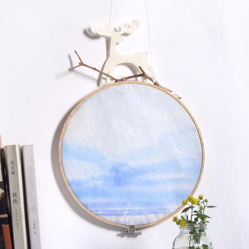 - "Forest Song" Valley after rain - Original Chinese paintings on rice paper - Framed on Embroidery Hoop - Posters - Paper Blue