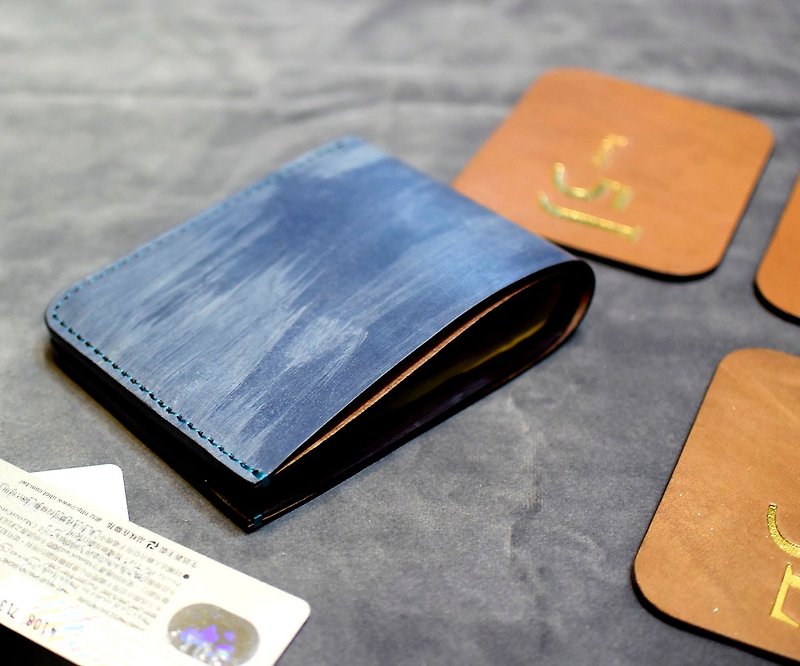 Avant-garde brushed white denim blue short clip lightweight style - Wallets - Genuine Leather 