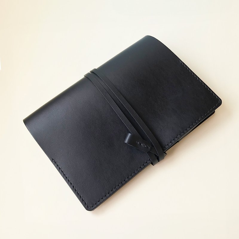 Emmanuelle A5 notebook leather book jacket/handbag/book cover/ - graphite black/nautical blue customized - สมุดบันทึก/สมุดปฏิทิน - หนังแท้ สีดำ