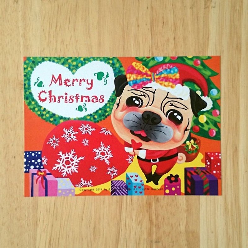 Postcard-Merry Christmas Pug-02 - Cards & Postcards - Paper White