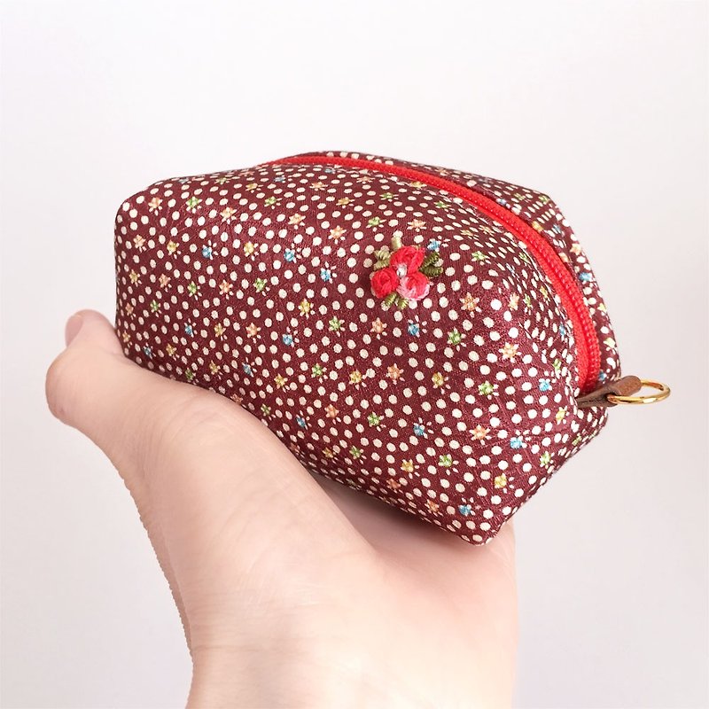 Pouch with Japanese traditional pattern, Kimono (Small) - Toiletry Bags & Pouches - Other Materials Brown