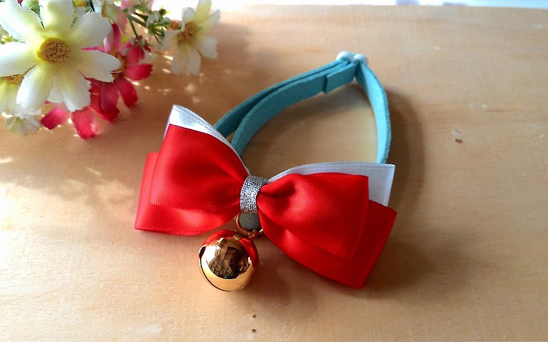 [Limited to 5 pieces] Zhaojin Fuqi red bow tie x safety cat and dog pet collar/neck strap/bow tie - ปลอกคอ - ผ้าไหม สีแดง