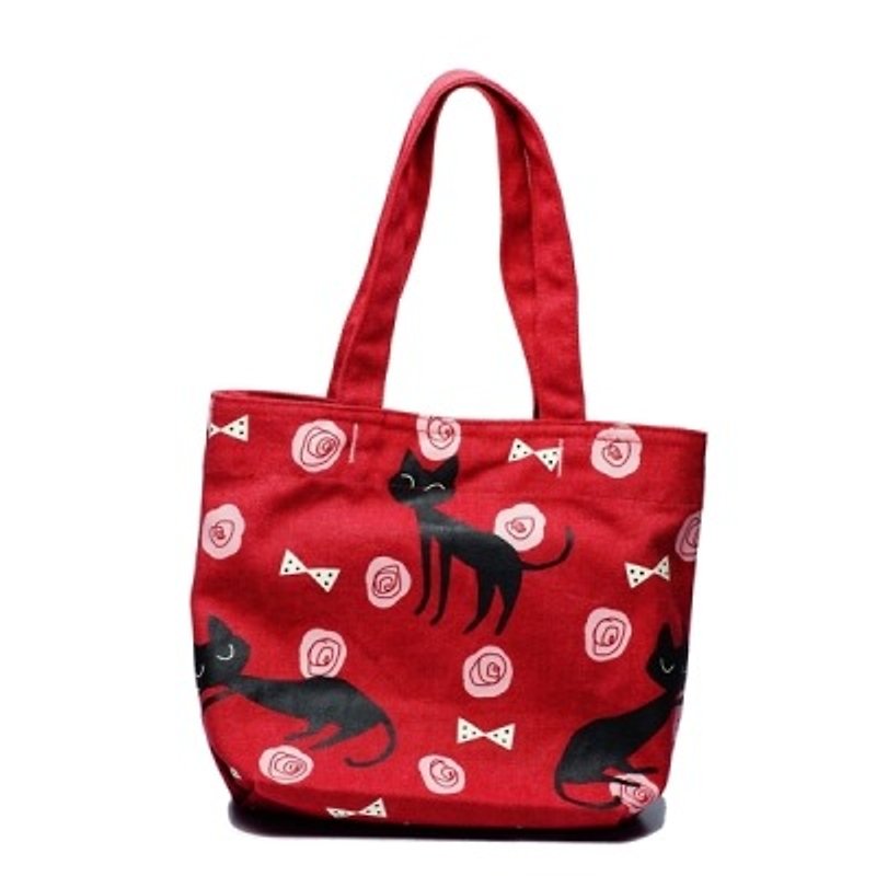 Noafamily, Noah Rose Cat Horizontal Tote Bag_R A602-R - Handbags & Totes - Other Materials Red