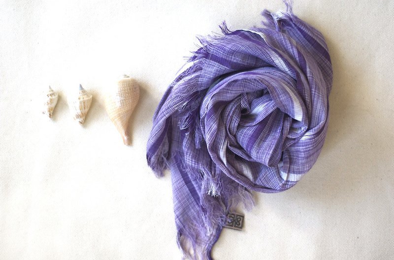 純棉雙色圍巾-紫 已售完 - スカーフ - コットン・麻 パープル