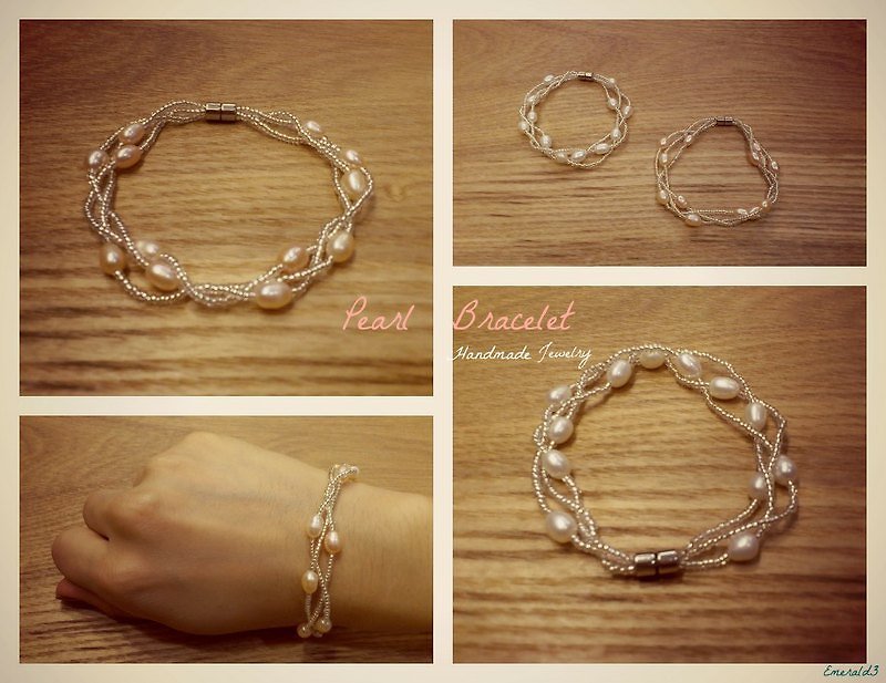 【祖母綠了Emerald3】天然珍珠手鍊設計款(粉珍珠&白珍珠) - Bracelets - Gemstone 