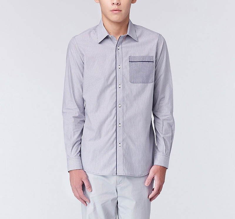 [Clear Release] Bud Single Pocket Formal Long Sleeve Shirt - เสื้อเชิ้ตผู้ชาย - ผ้าฝ้าย/ผ้าลินิน สีม่วง