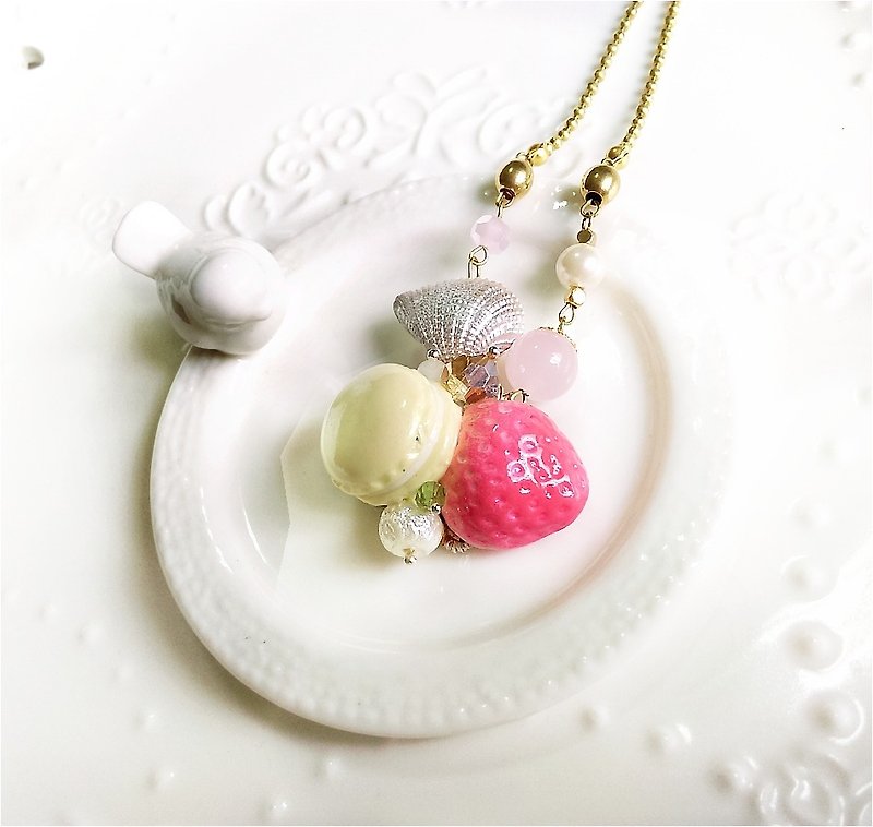 [Small] sweet neck on the primary environmental brass chain {peach pink - strawberry} - Necklaces - Other Metals Red