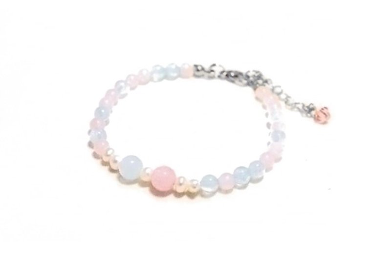 Aquamarine Sapphire x Pink Crystal x Freshwater Pearl Bracelet (J31- Alana) - Bracelets - Gemstone 
