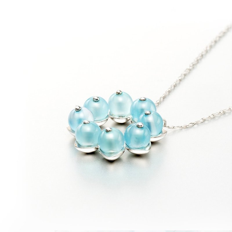 Blue Chalcedony Necklace, Light Blue Stone Pendant, March Birthstone Necklace - Collar Necklaces - Precious Metals Blue