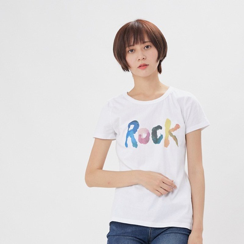 Summer Rock peach cotton T-shirt Women / White - เสื้อยืดผู้หญิง - ผ้าฝ้าย/ผ้าลินิน ขาว