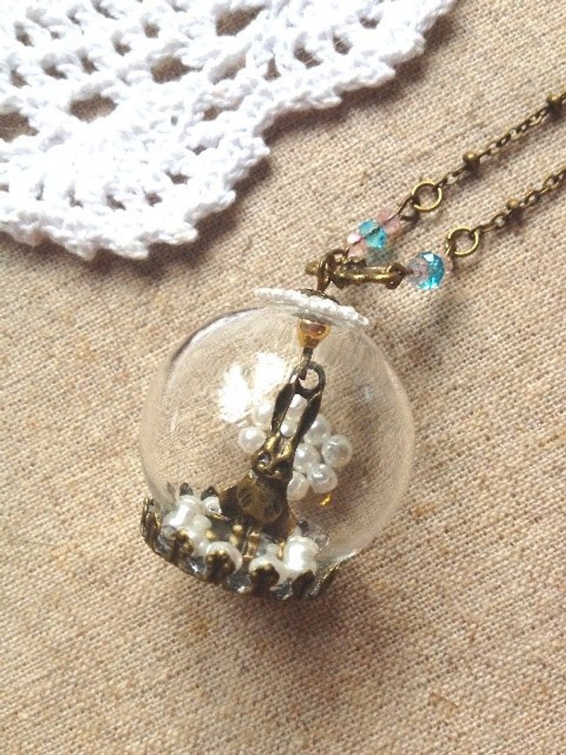 [Imykaka] ♥ crystal pearl necklace rabbit crystal ball - Necklaces - Glass White