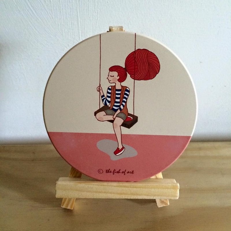 Honeycomb girl series illustration ceramic water coaster A0011 - Coasters - Other Materials Multicolor