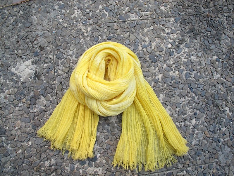 植物染羊毛圍巾- 夏日海灘 - 絲巾 - 植物．花 黃色