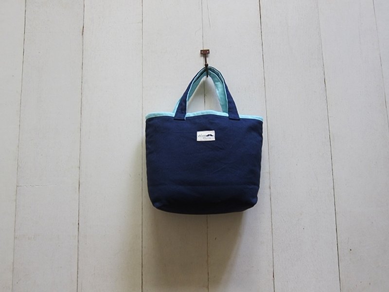 Macaron Series - small canvas tote bag navy blue + light blue - กระเป๋าถือ - วัสดุอื่นๆ หลากหลายสี