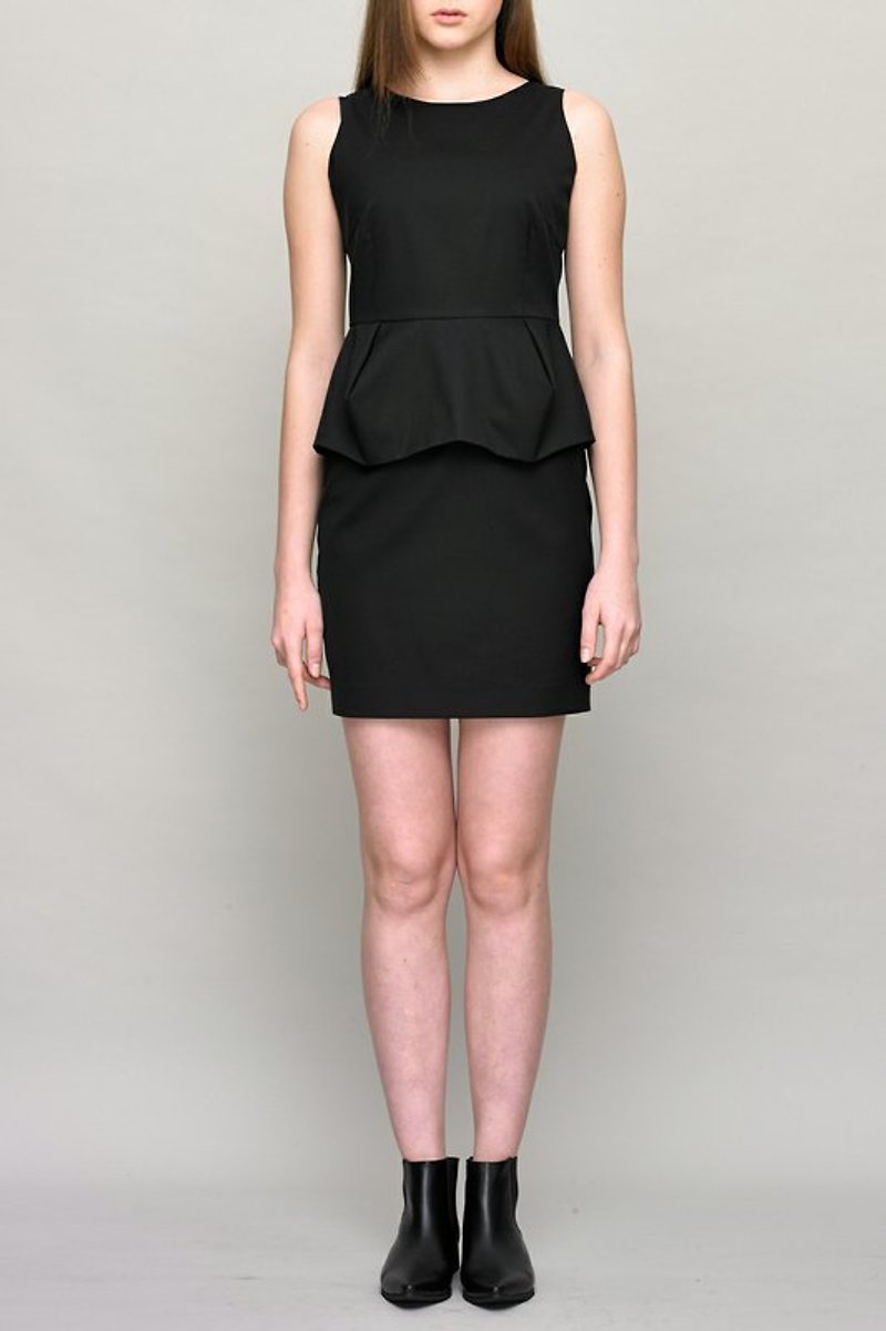 Peplum Dress with Zip on Back - One Piece Dresses - Other Materials Black