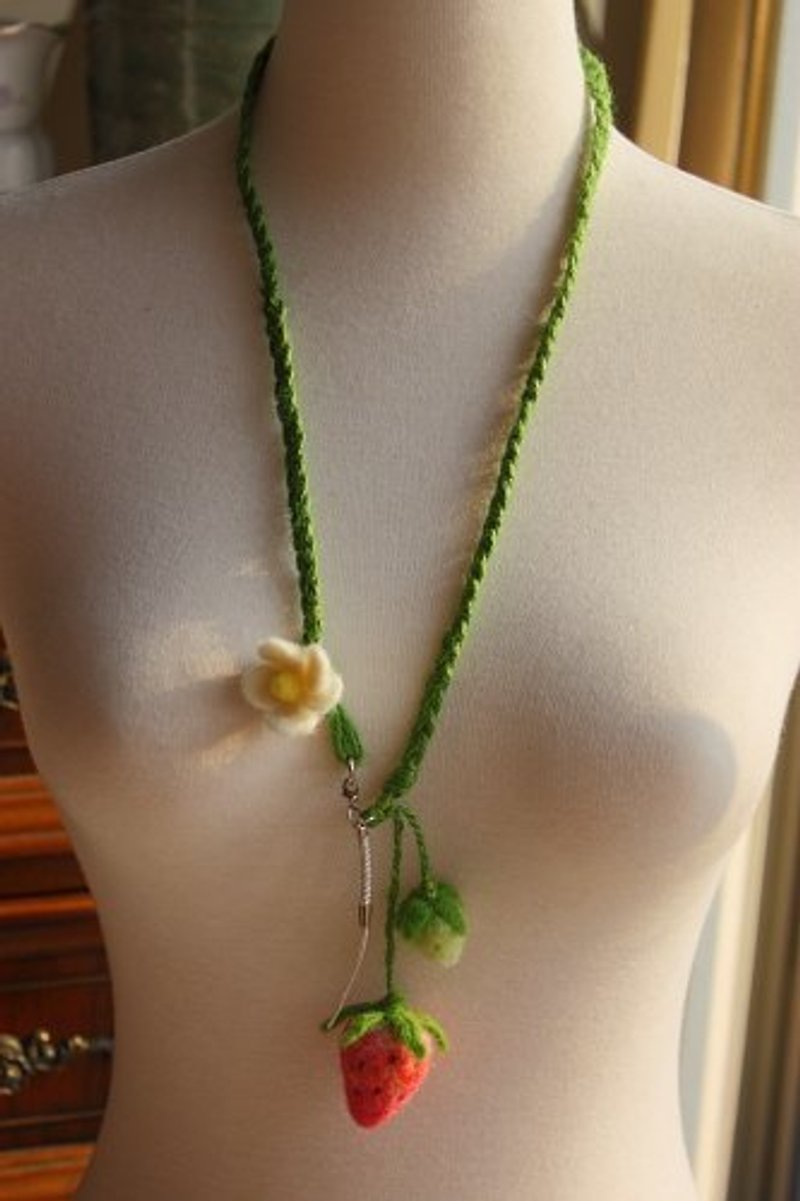 Strawberry Charm and Necklace - Necklaces - Wool 