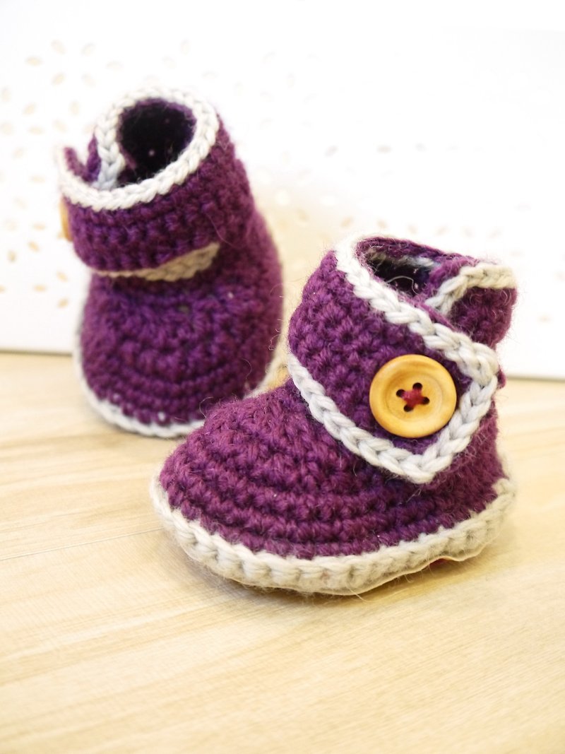 手作編織寶寶鞋~ 粉彩長筒鞋系列(紫色) - 男/女童鞋 - 羊毛 紫色