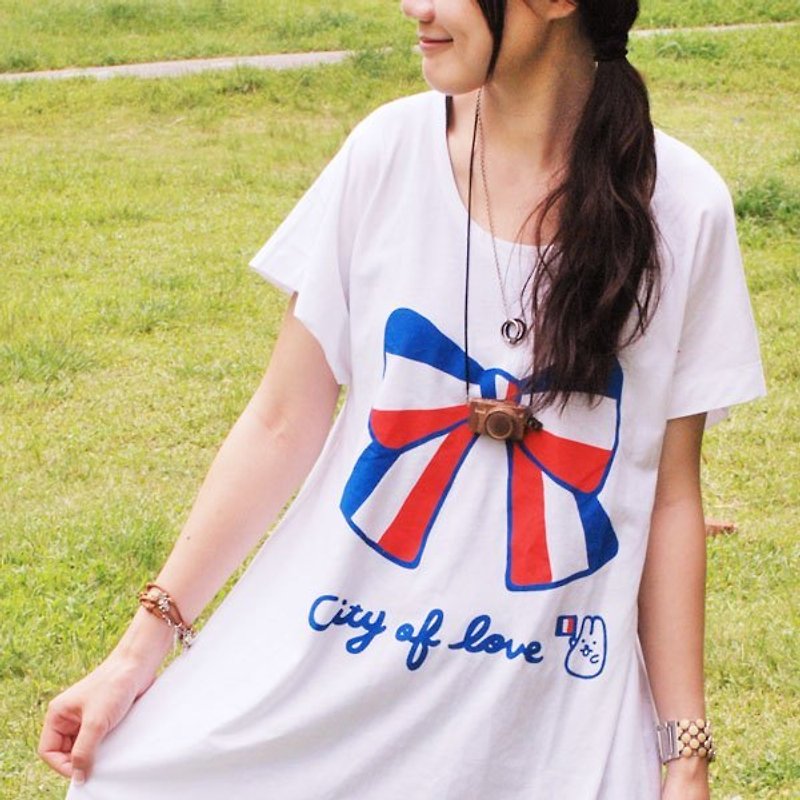 [Off-season sale] Mochi Rabbit French Bow Dress Long Dress - One Piece Dresses - Cotton & Hemp White