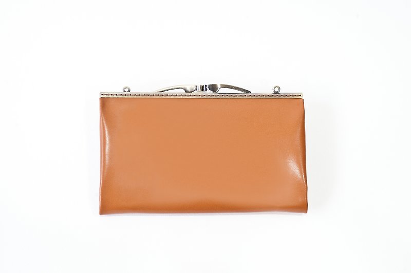 Leather Kisslock Clutch, Phone Wallet, Frame Purse, Smartphone wallet - กระเป๋าคลัทช์ - หนังแท้ สีส้ม