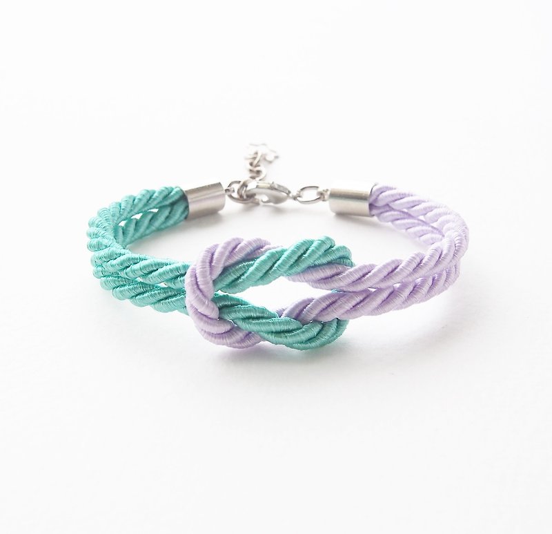 Mint and Lilac knot rope everyday bracelet - 手鍊/手環 - 其他材質 紫色