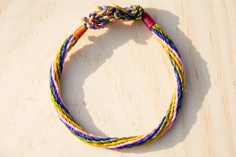 Birthday gift colorful braided mixed color foot rope surf foot rope-striped four-color silk Wax thread (customized) - สร้อยข้อมือ - วัสดุกันนำ้ หลากหลายสี