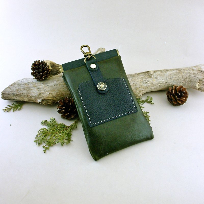 ➜. Splicing shrapnel multifunction cell phone pocket. ➜ --- mobile phone sets / earphone / card / glasses bag / Storage - Phone Cases - Genuine Leather Green