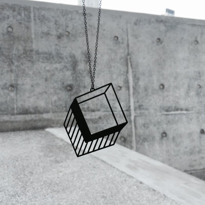 3D錯視影子頸鏈 shadow necklace - Illusion collection - 頸鏈 - 其他金屬 黑色