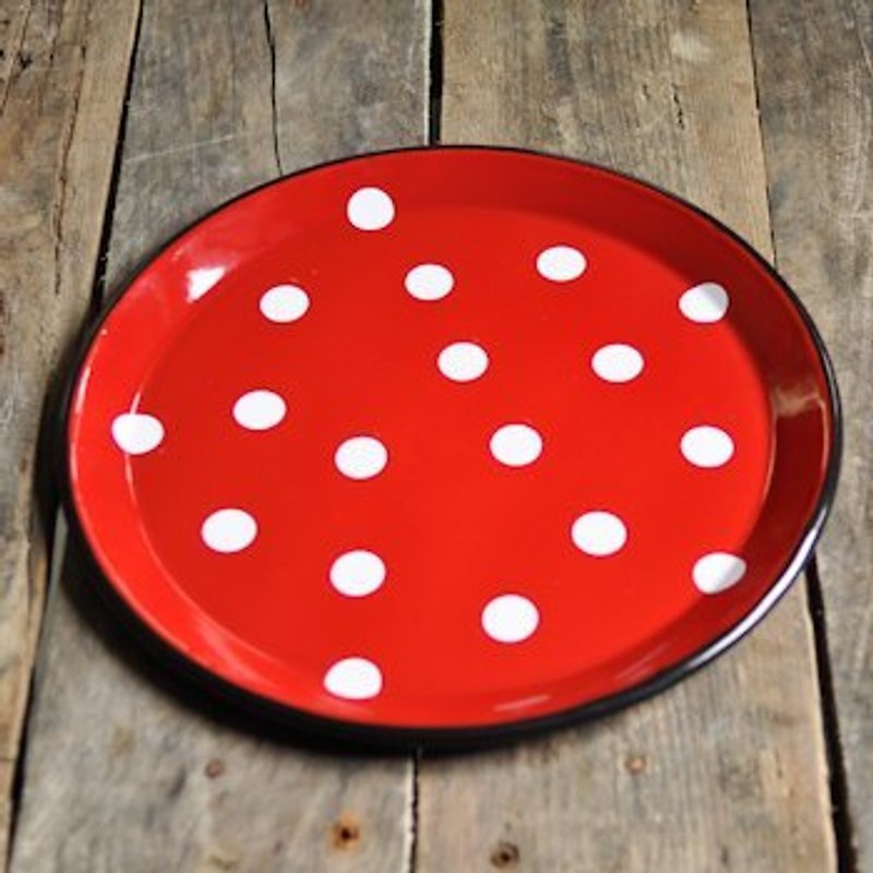 紅點琺瑯大圓盤 - Small Plates & Saucers - Other Metals Red