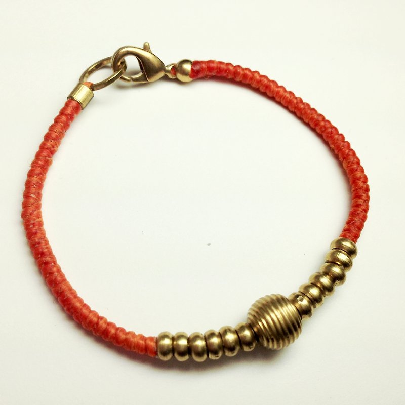 Fanta Time. ◆ Sugar Nok ◆ Simple series of hand-knitted Wax Bronze wire Bracelet - Bracelets - Waterproof Material Orange