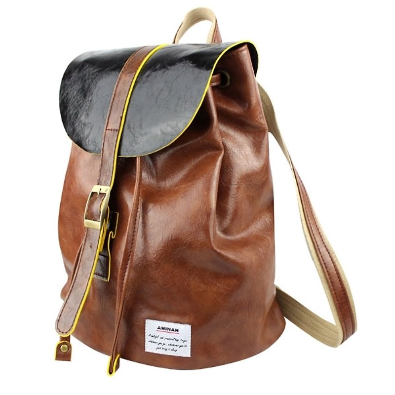 AMINAH-light brown naughty small backpack[am-0262] - กระเป๋าเป้สะพายหลัง - หนังเทียม 