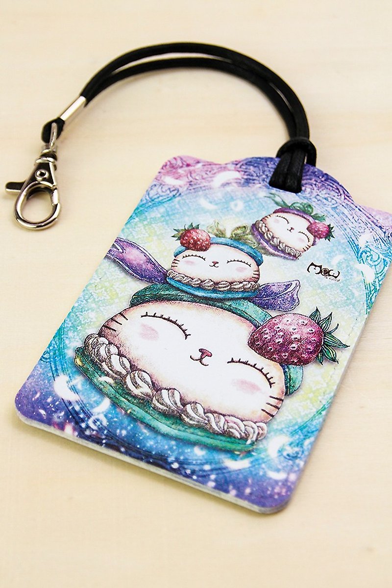 Lanyard Card Holder | Leisure Card Holder | Luggage Tag-Strawberry Big Fortune Cat - ID & Badge Holders - Genuine Leather 