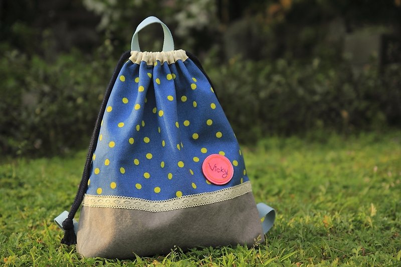 Pu. After Leimi Japanese hand-made brightly colored pearl beam port backpack / tote / shoulder bag - Drawstring Bags - Other Materials Blue