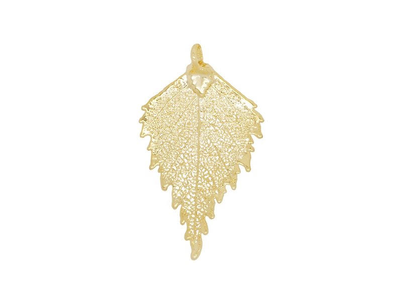 Edith & Jaz • Natural Birch Leaf Pendant – Gold Color - สร้อยคอ - วัสดุอื่นๆ สีทอง
