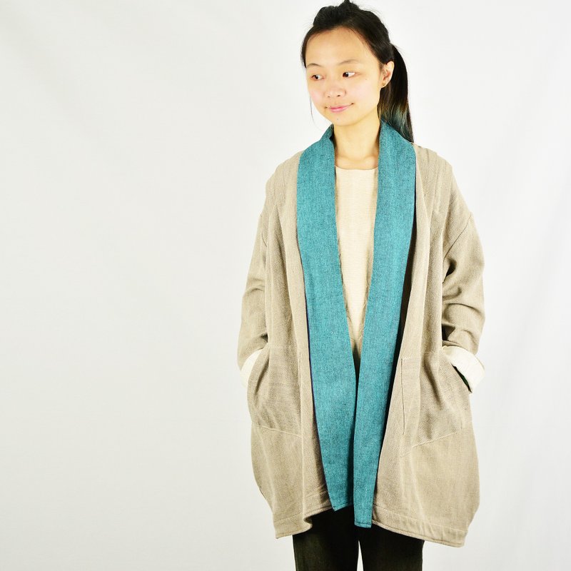 Fly hand-woven beige cotton jacket _ _ fair trade - Women's Casual & Functional Jackets - Other Materials Khaki