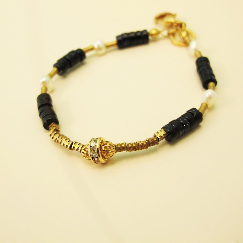 Blue sand stone pearl courage confidence starry sky to avoid evil work health bracelet - Bracelets - Gemstone Black