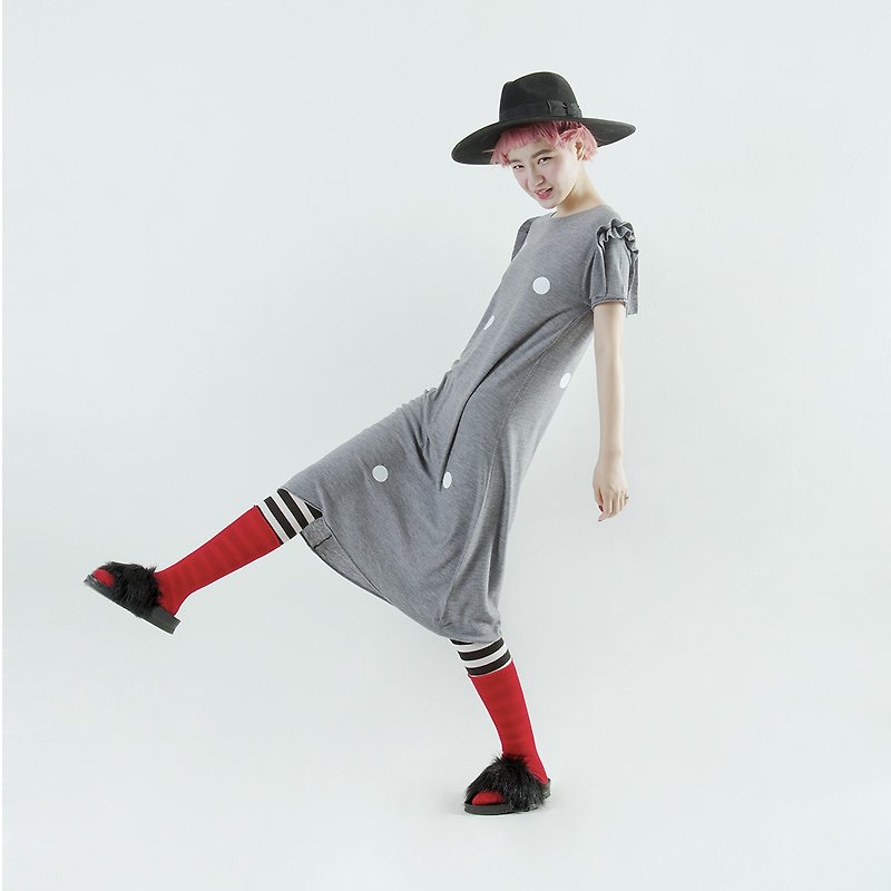 Grey Clown Dress - imakokoni - One Piece Dresses - Other Materials Gray