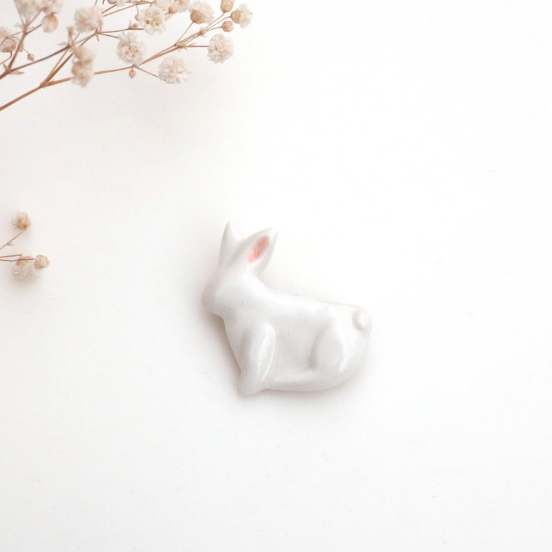 磁器 兔子 胸針 別針 - 胸針 - 瓷 白色